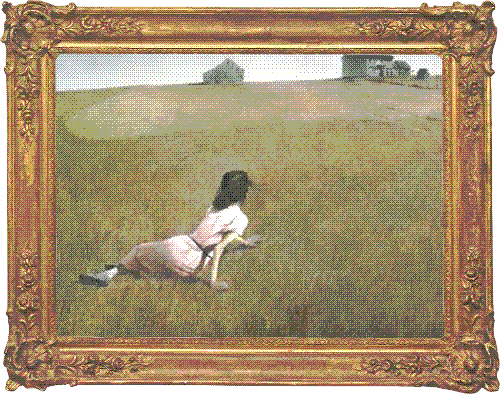 A gold frame containing the painting 'Christina's World'.
